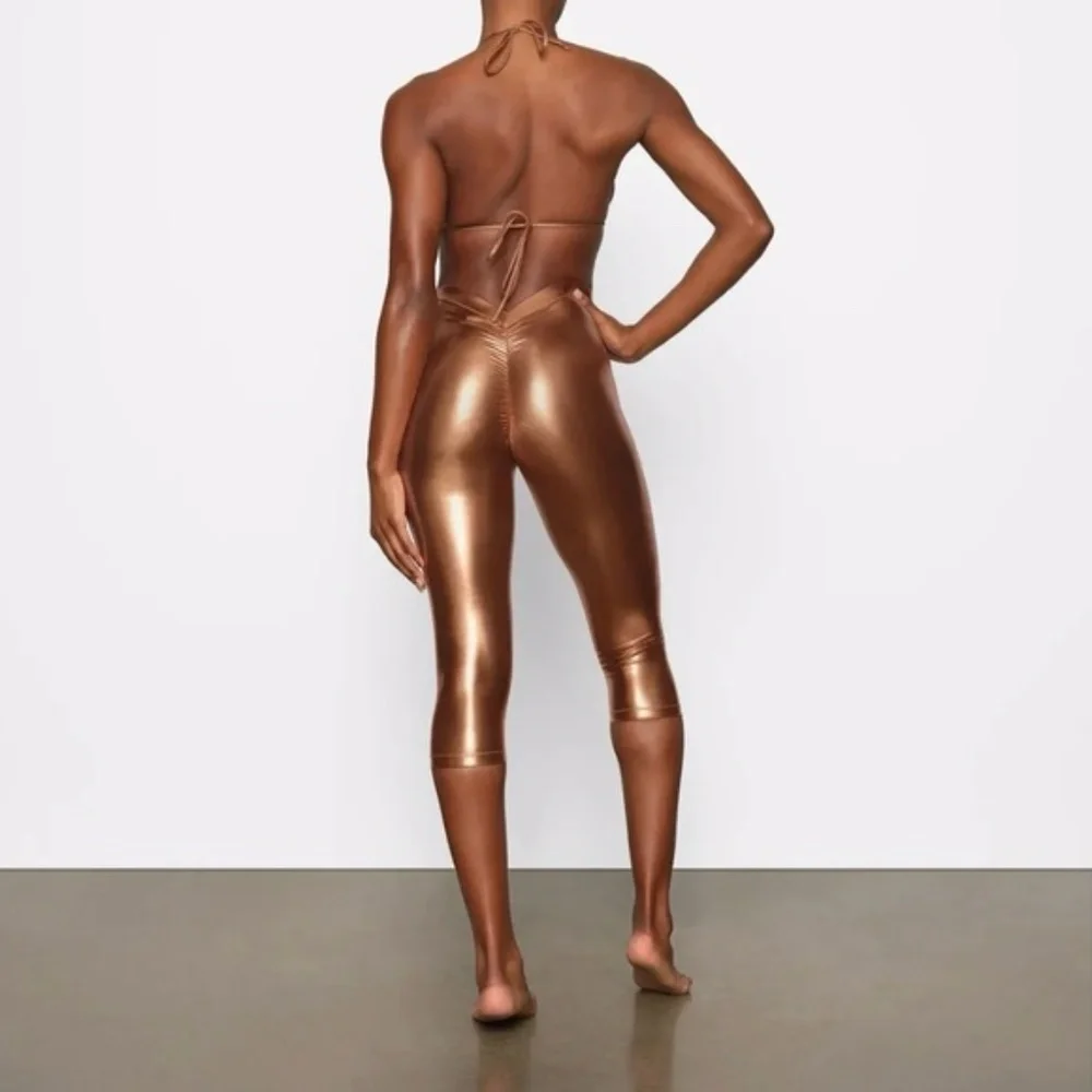 Skims NWT Penny Ruched Metallic Swim V Waist Pants Size XXS